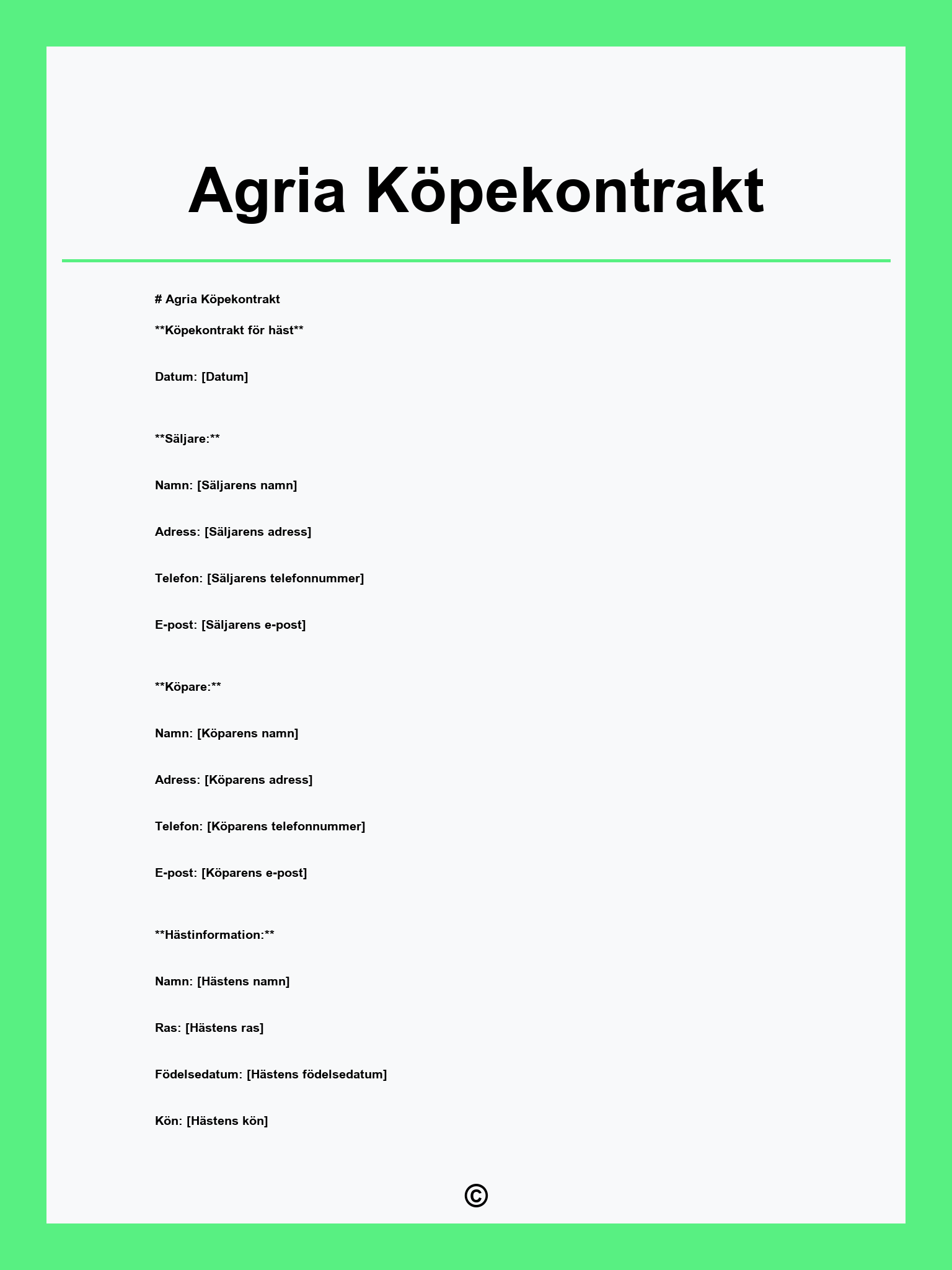 Agria Köpekontrakt