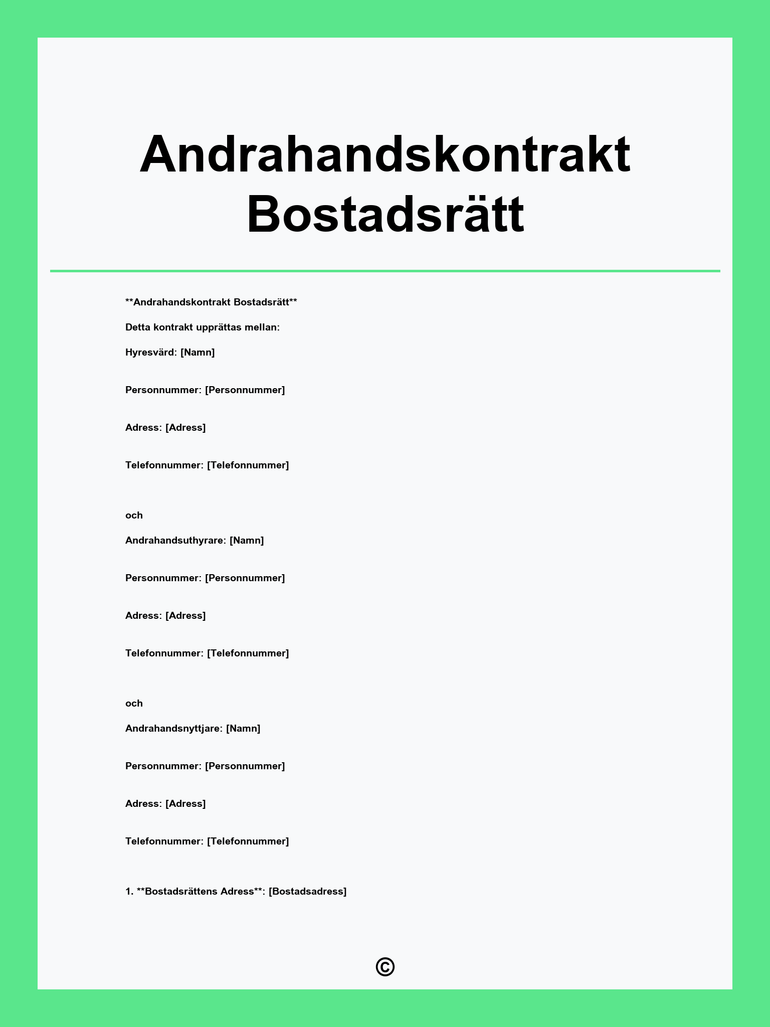 Andrahandskontrakt Bostadsrätt