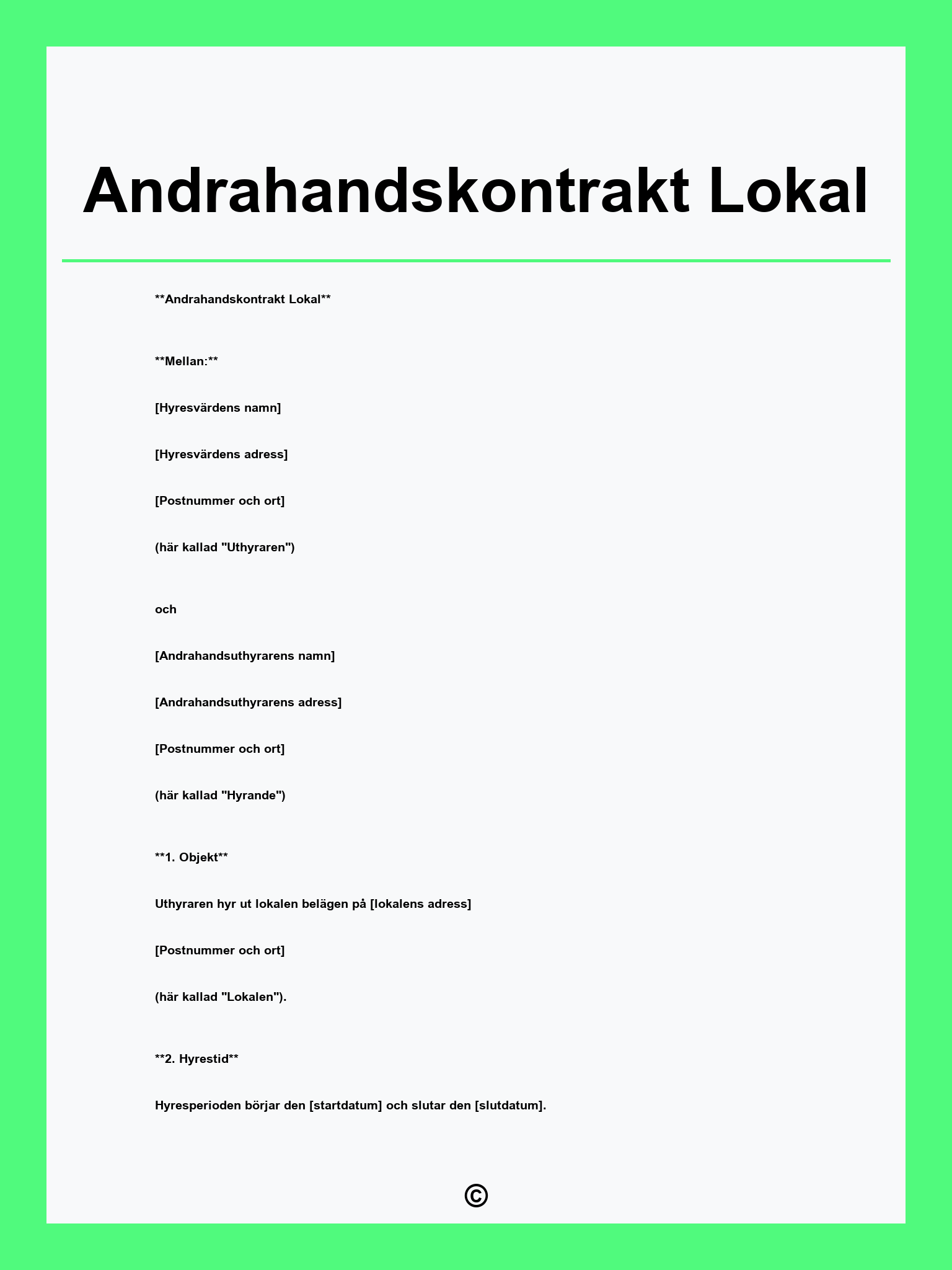 Andrahandskontrakt Lokal