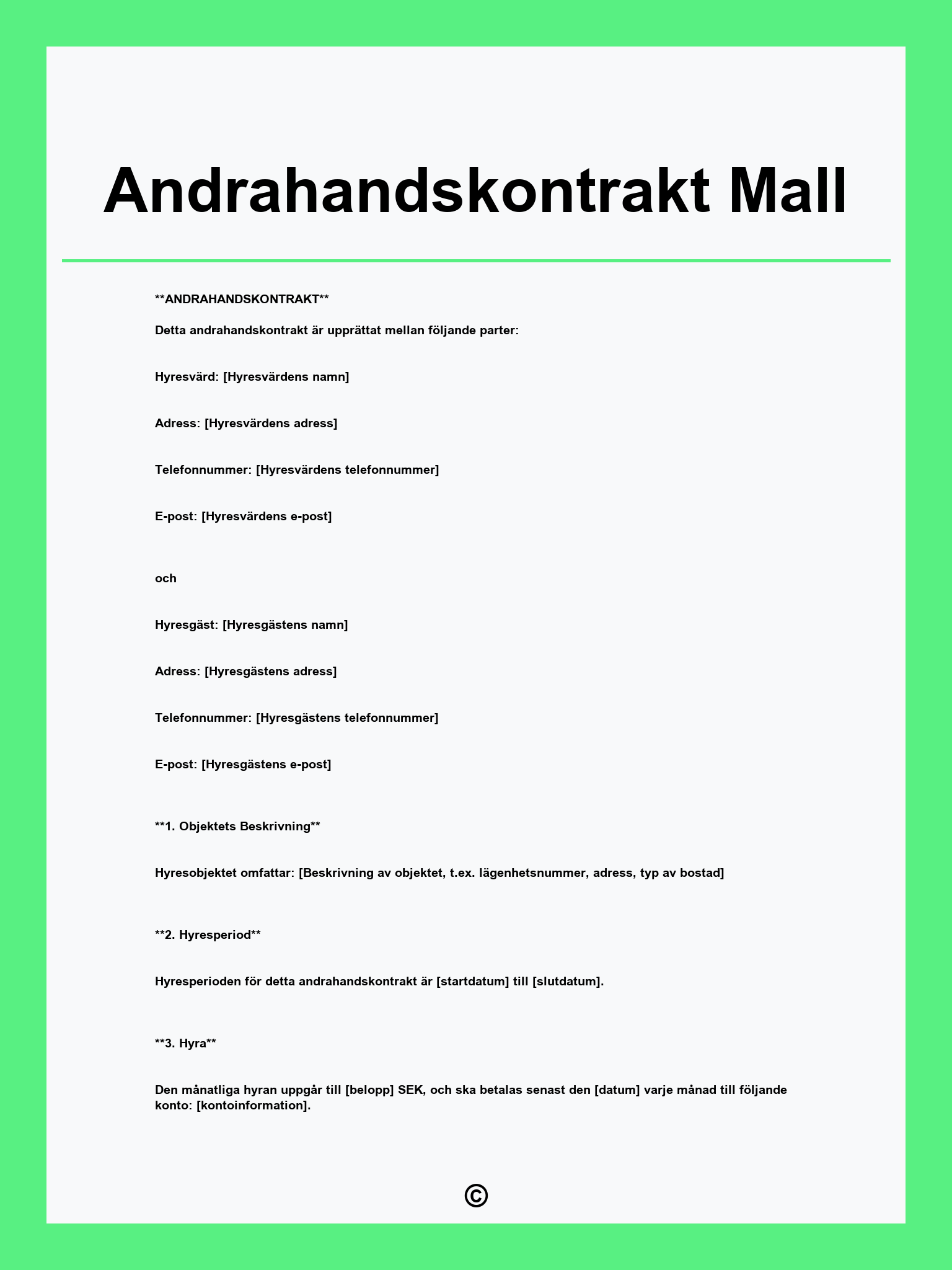 Andrahandskontrakt Mall