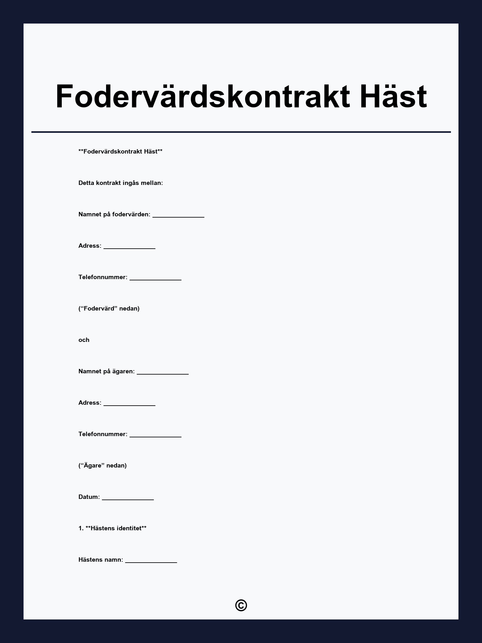 Fodervärdskontrakt Häst
