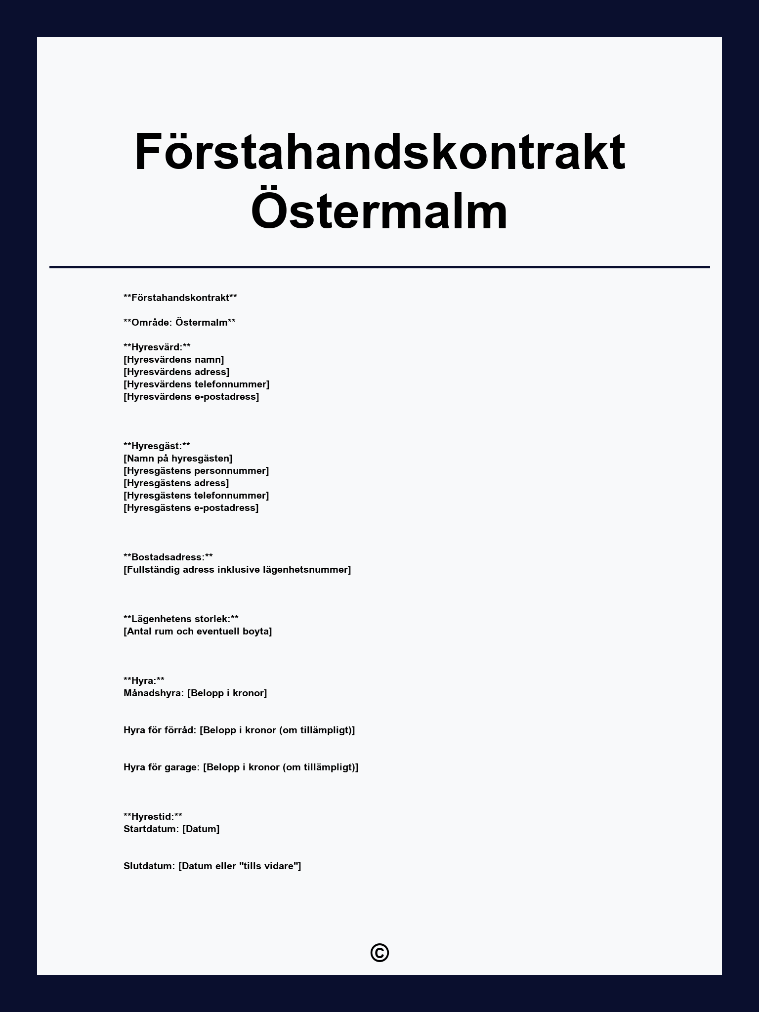 Förstahandskontrakt Östermalm