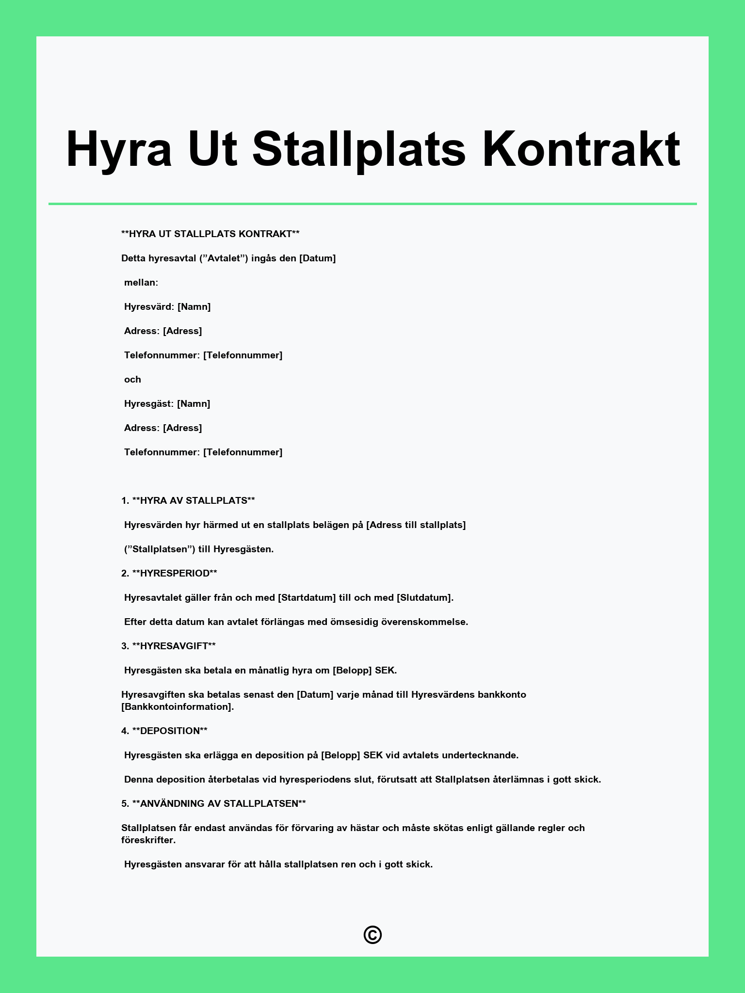 Hyra Ut Stallplats Kontrakt