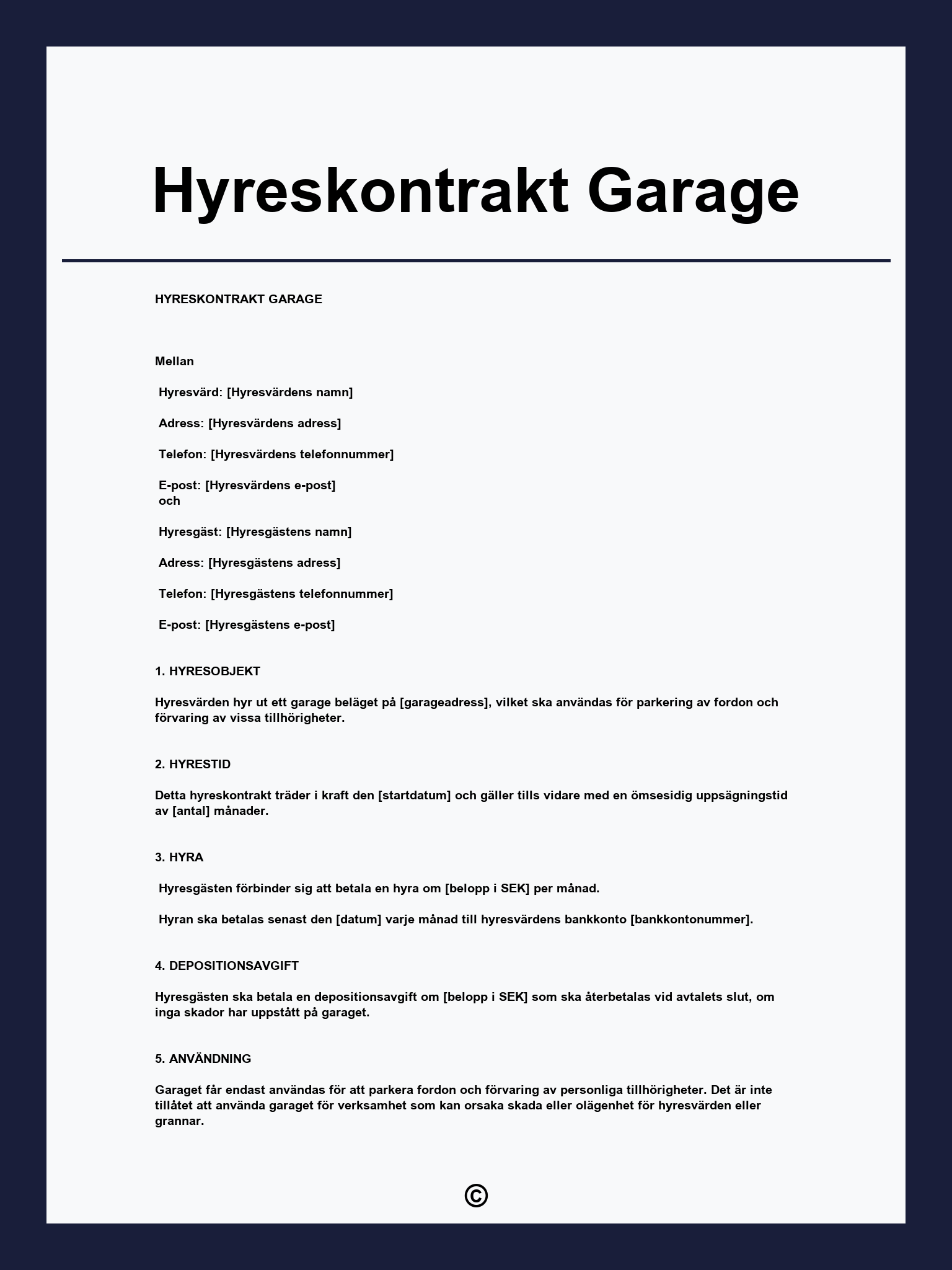 Hyreskontrakt Garage