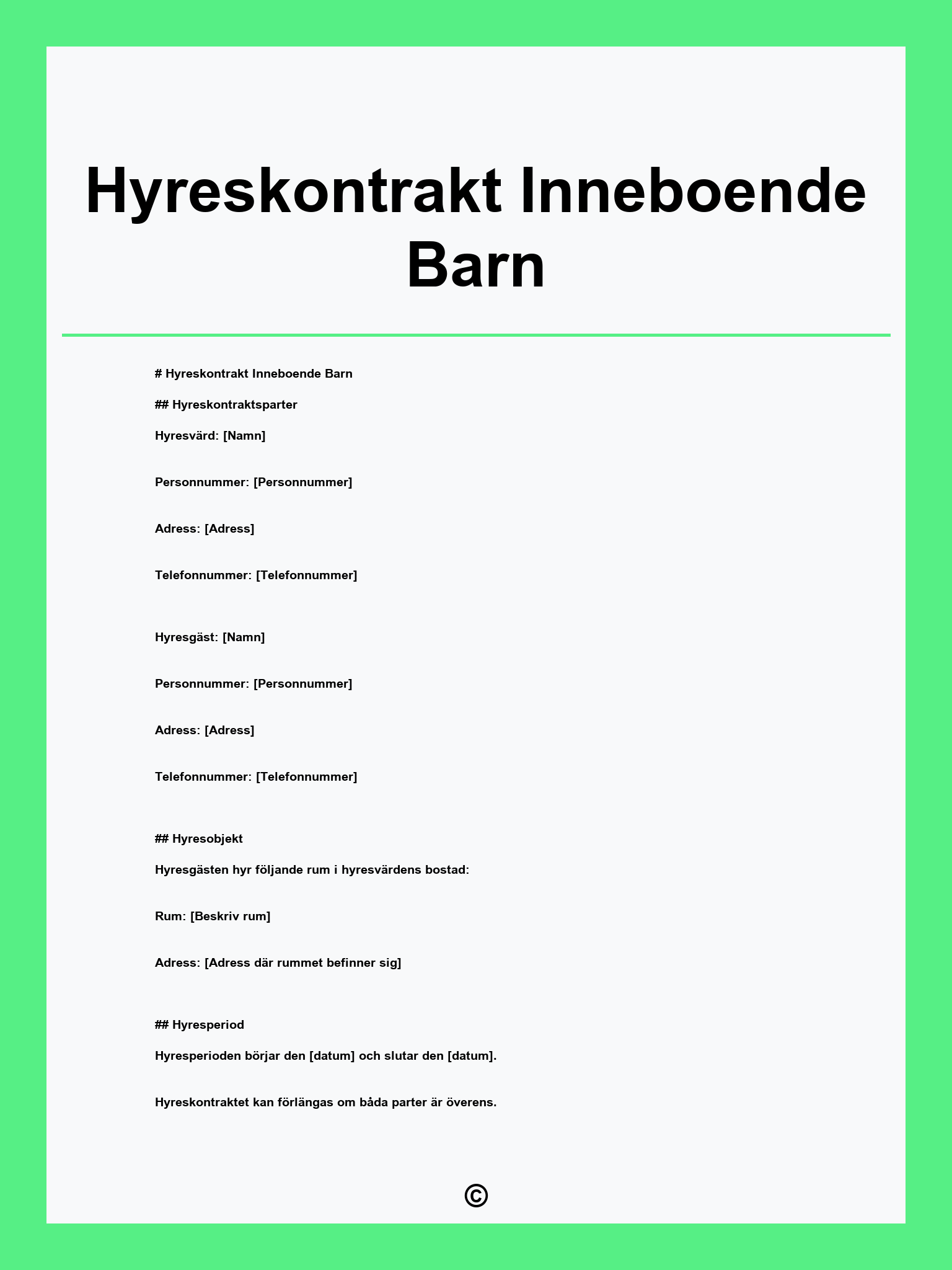 Hyreskontrakt Inneboende Barn