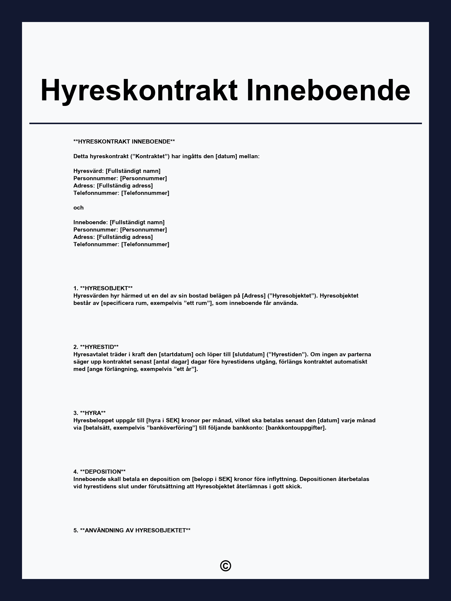 Hyreskontrakt Inneboende