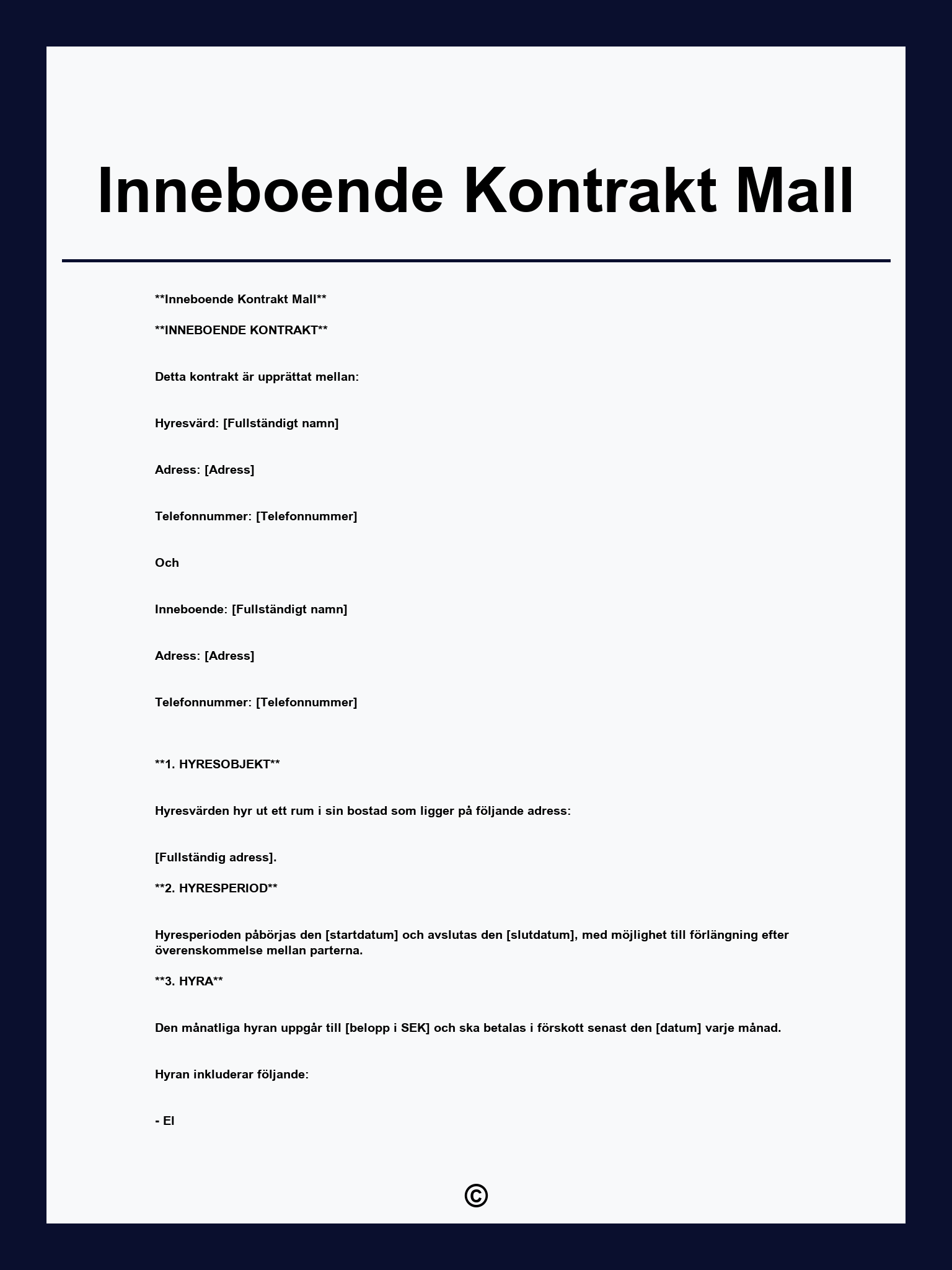 Inneboende Kontrakt Mall