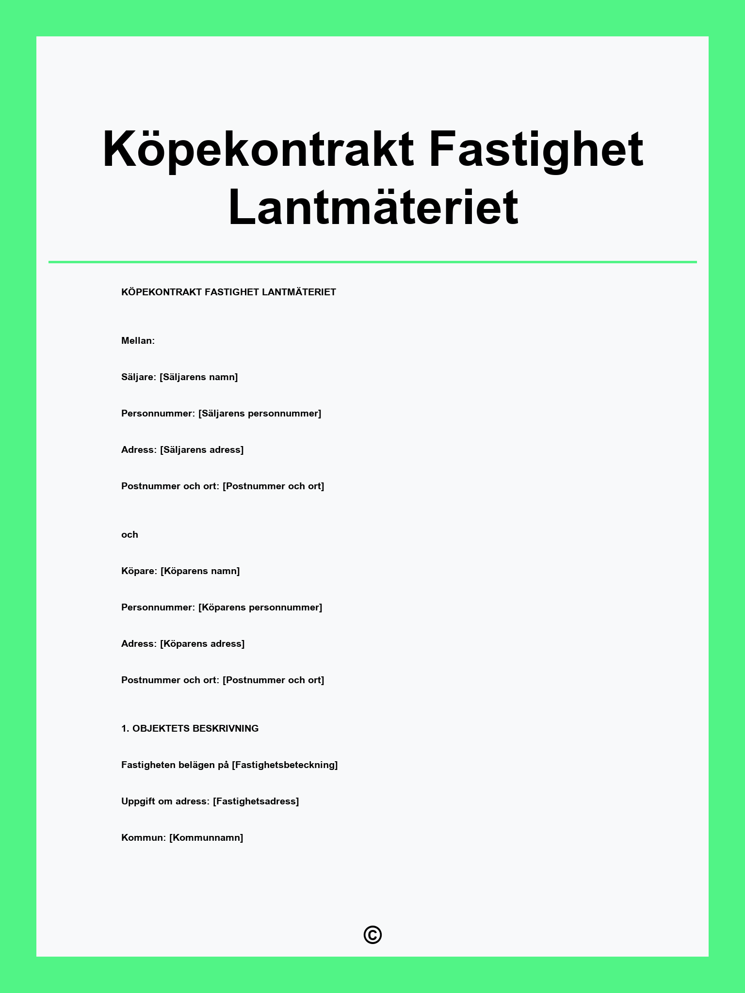 Köpekontrakt Fastighet Lantmäteriet