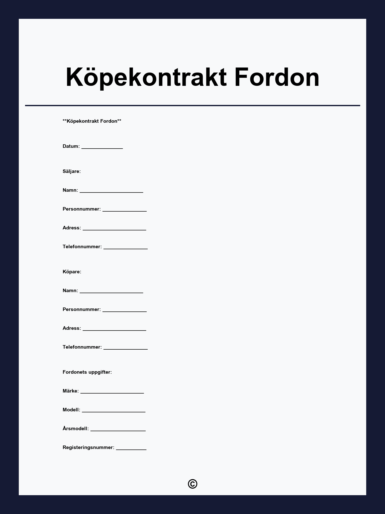 Köpekontrakt Fordon