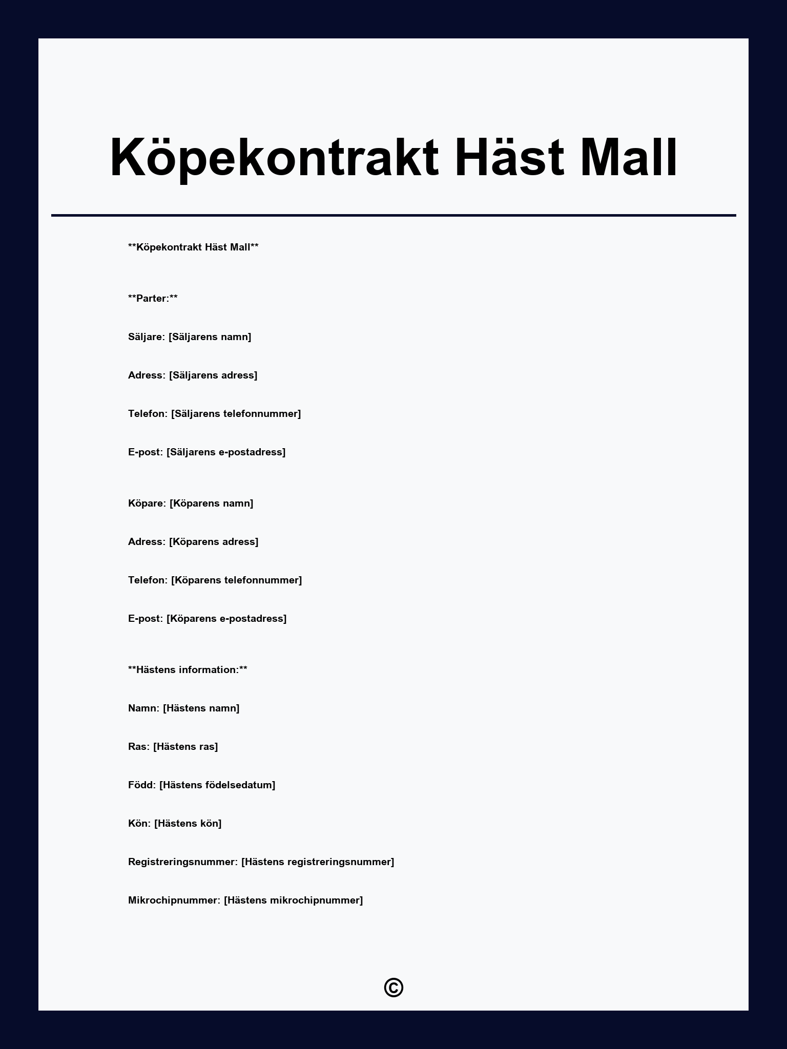 Köpekontrakt Häst Mall