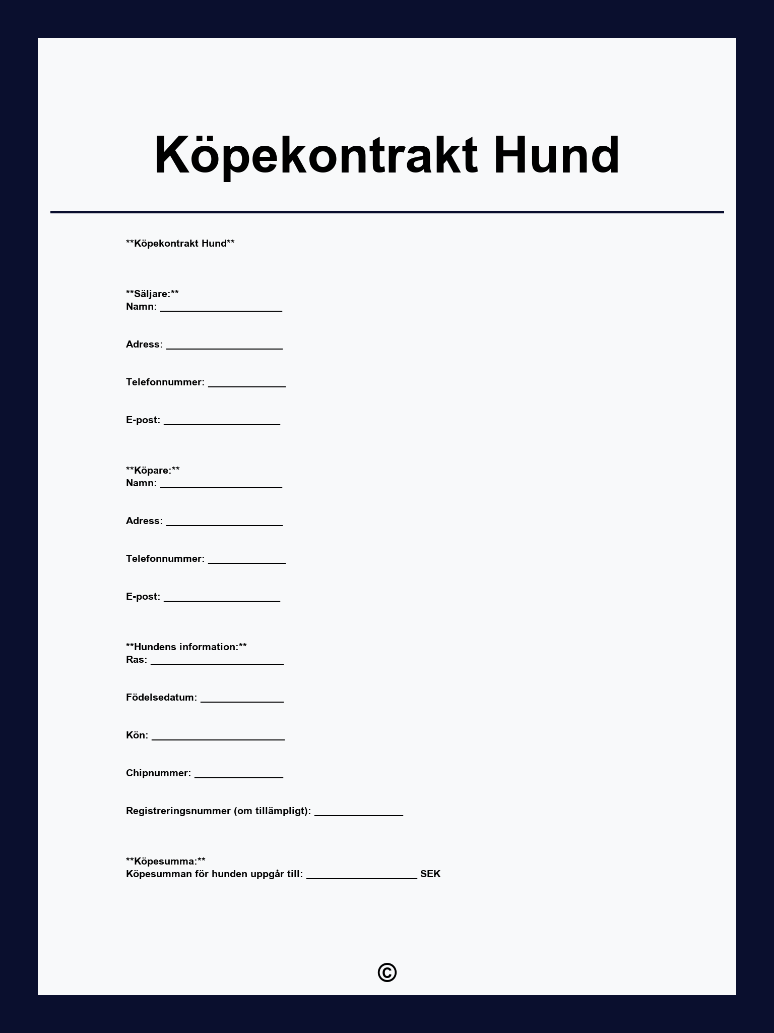 Köpekontrakt Hund
