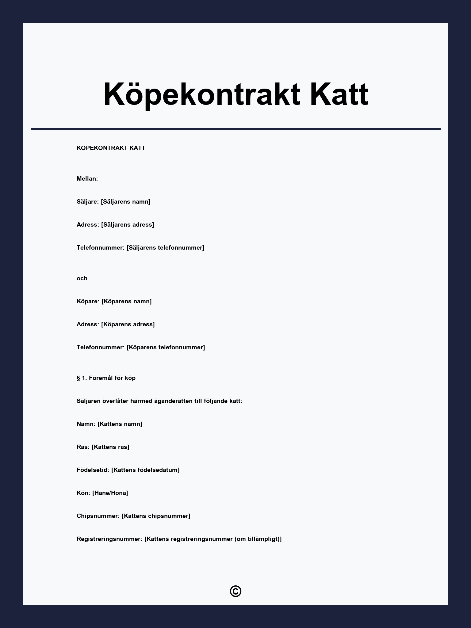 Köpekontrakt Katt