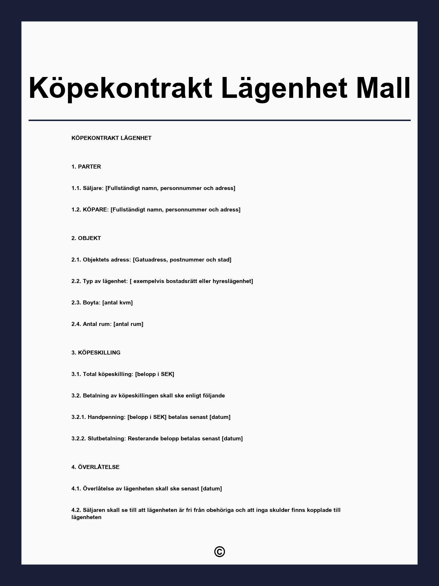 Köpekontrakt Lägenhet Mall