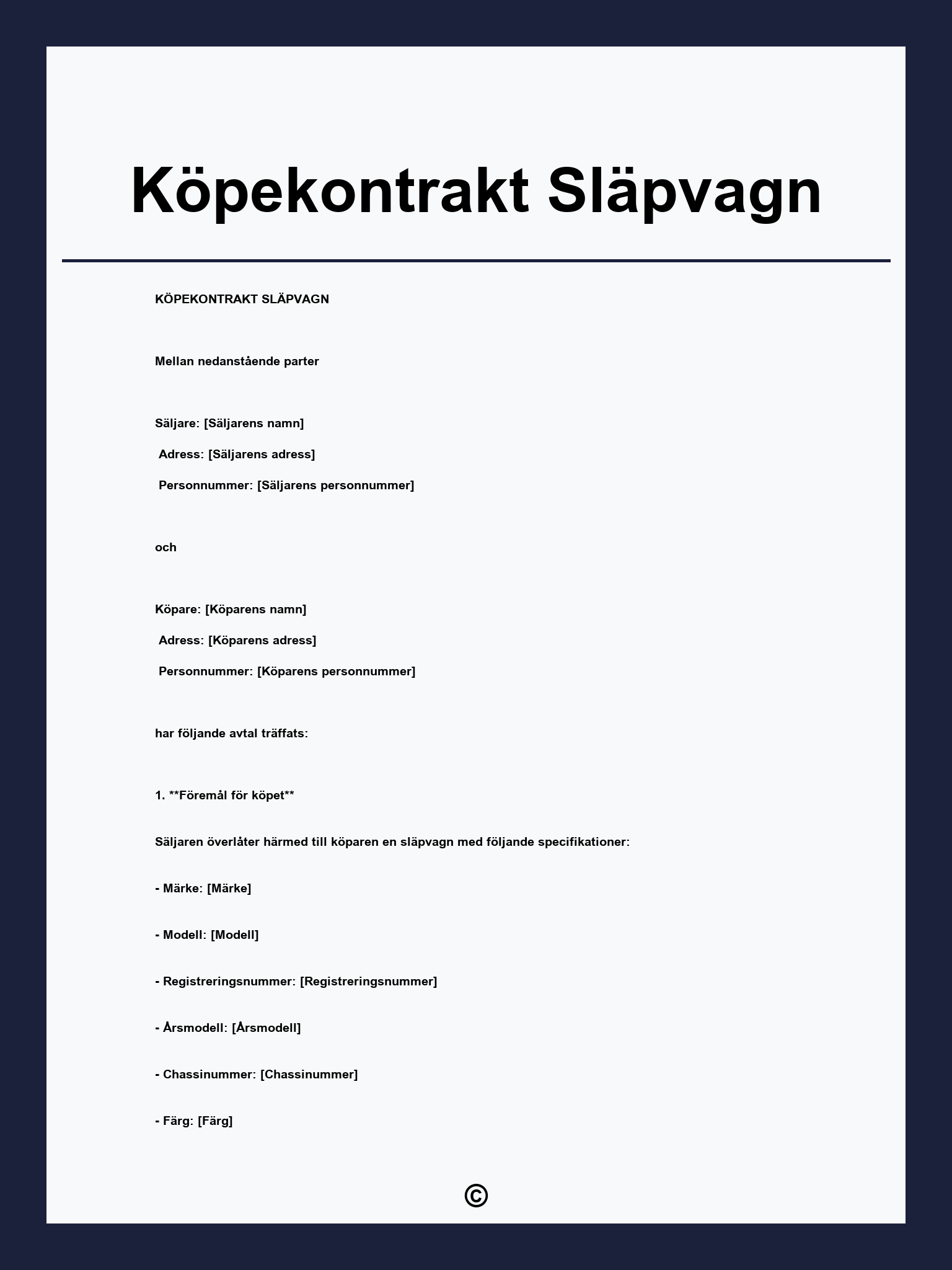 Köpekontrakt Släpvagn