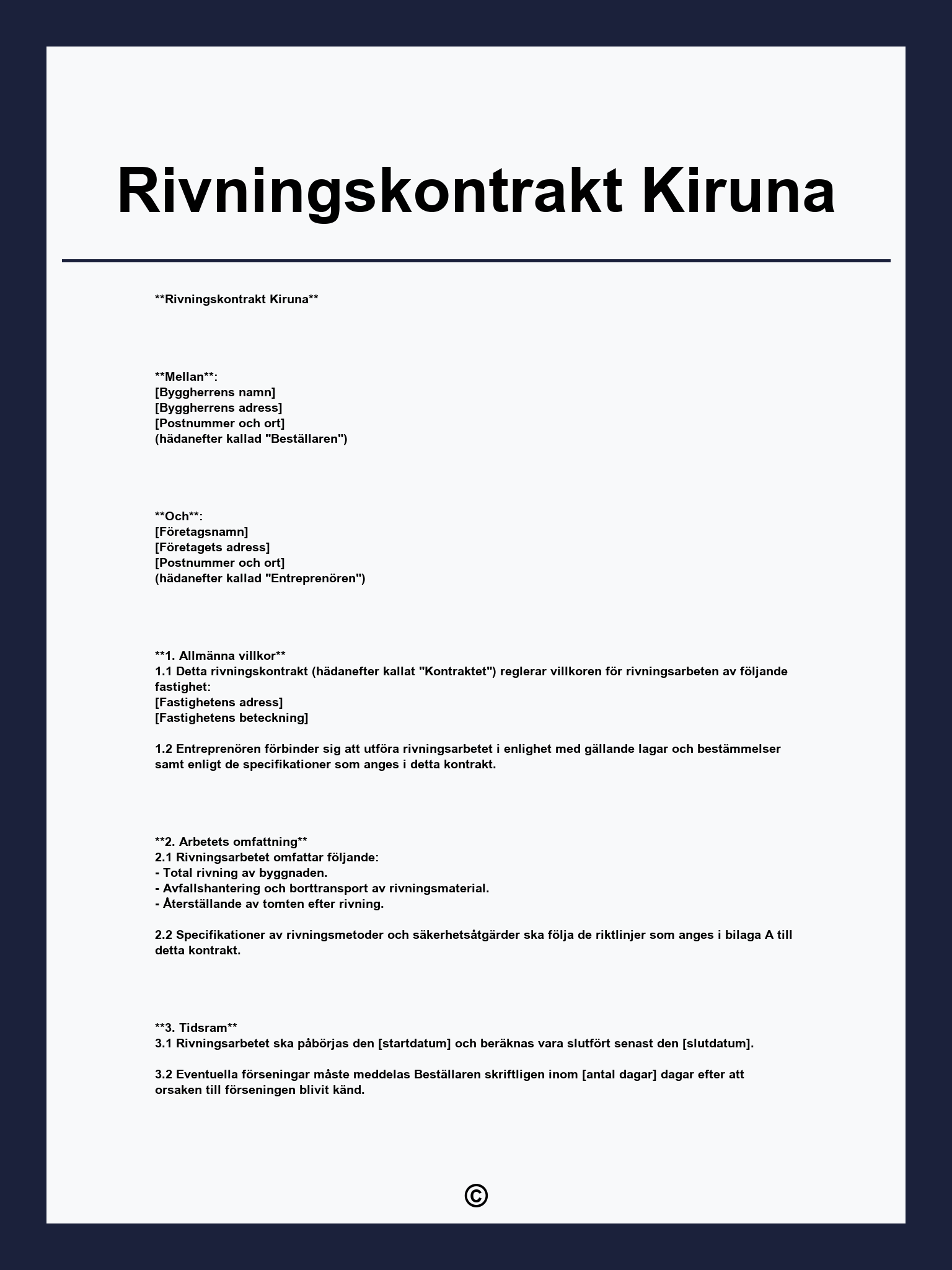 Rivningskontrakt Kiruna