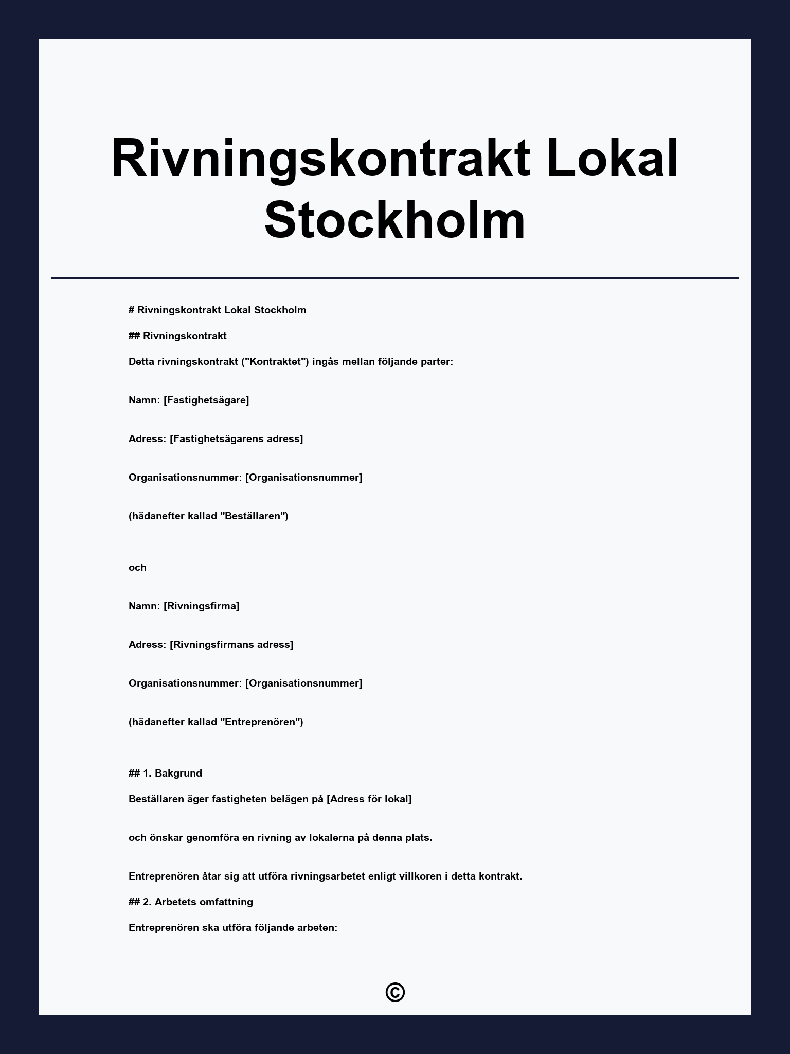Rivningskontrakt Lokal Stockholm