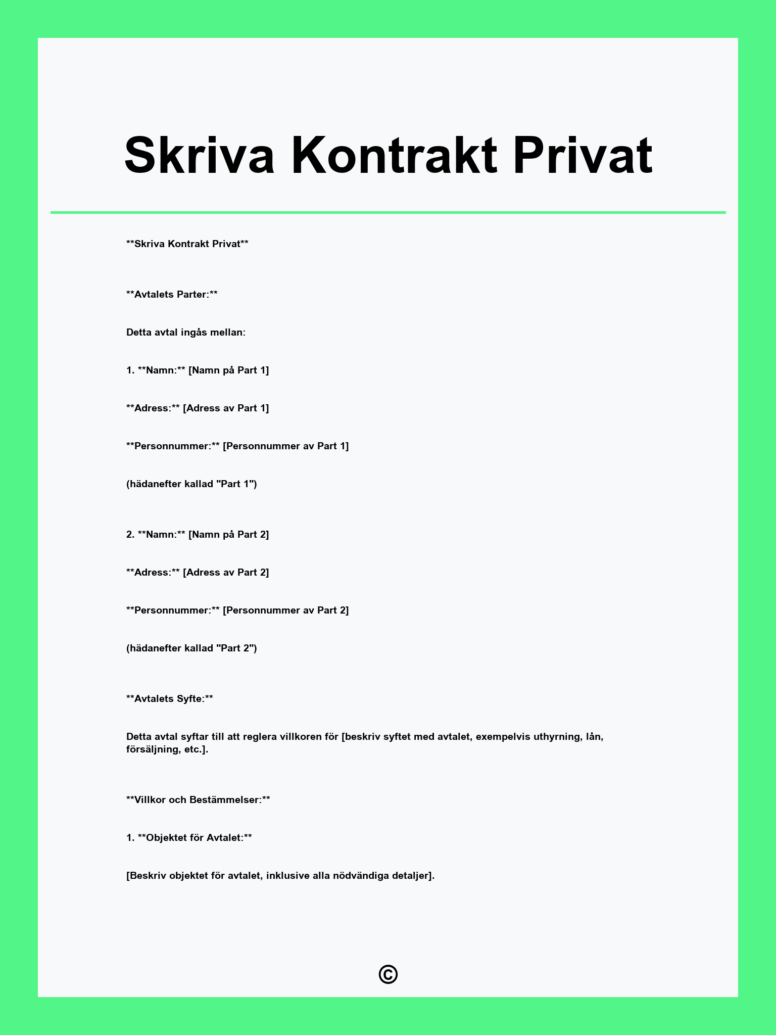 Skriva Kontrakt Privat