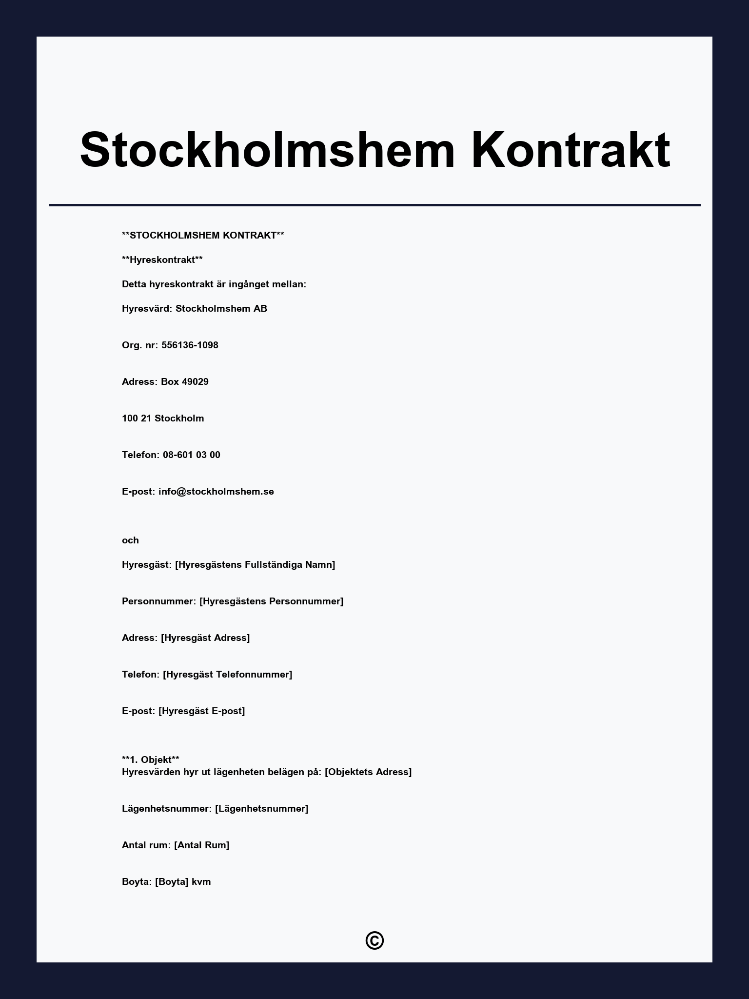 Stockholmshem Kontrakt