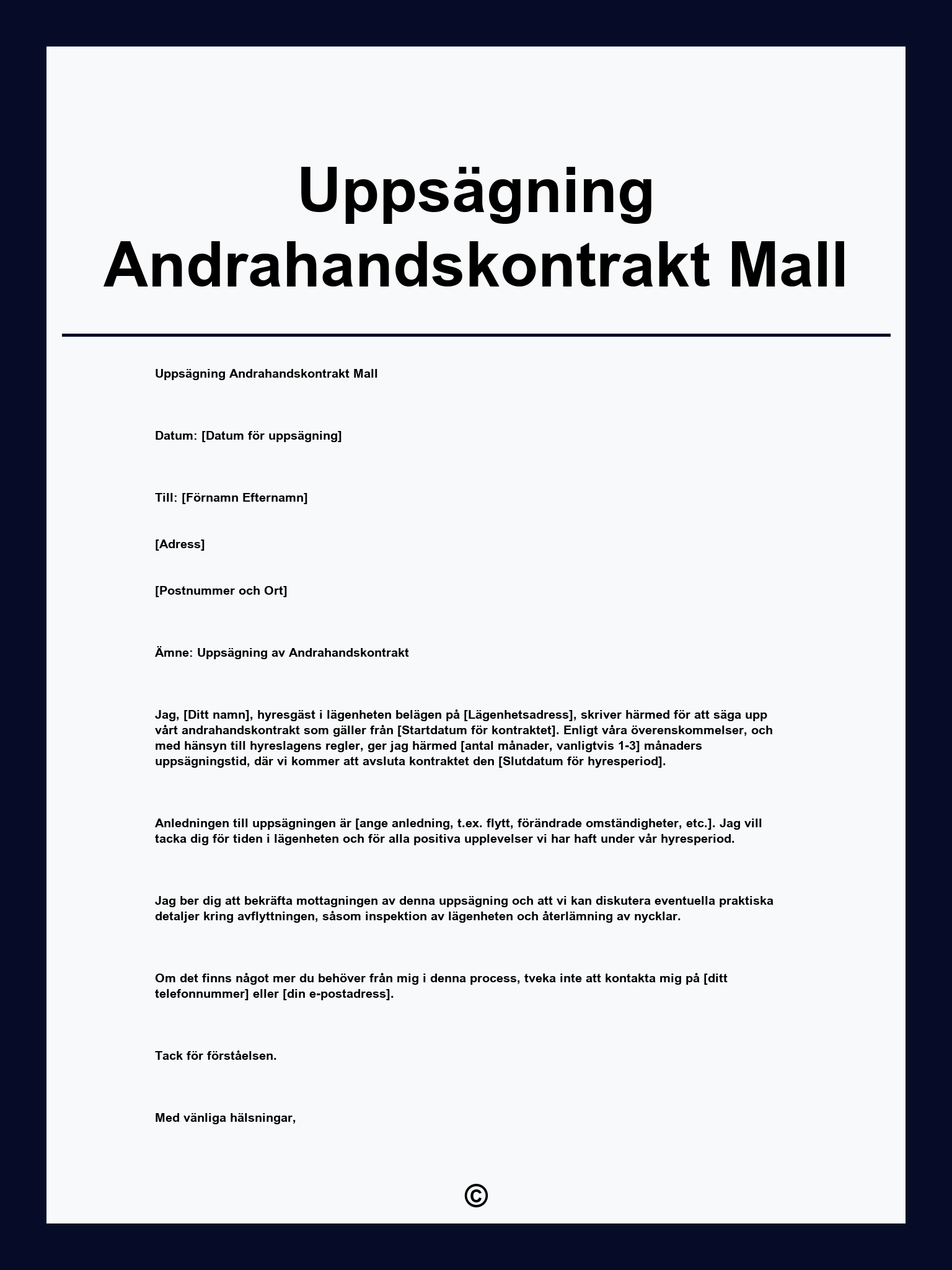 Uppsägning Andrahandskontrakt Mall