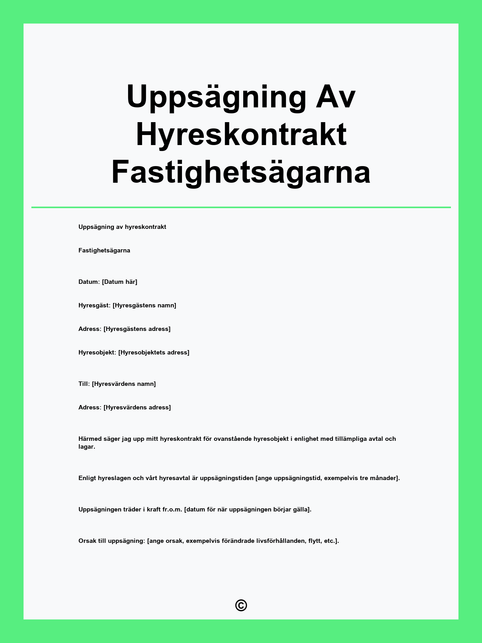 Uppsägning Av Hyreskontrakt Fastighetsägarna