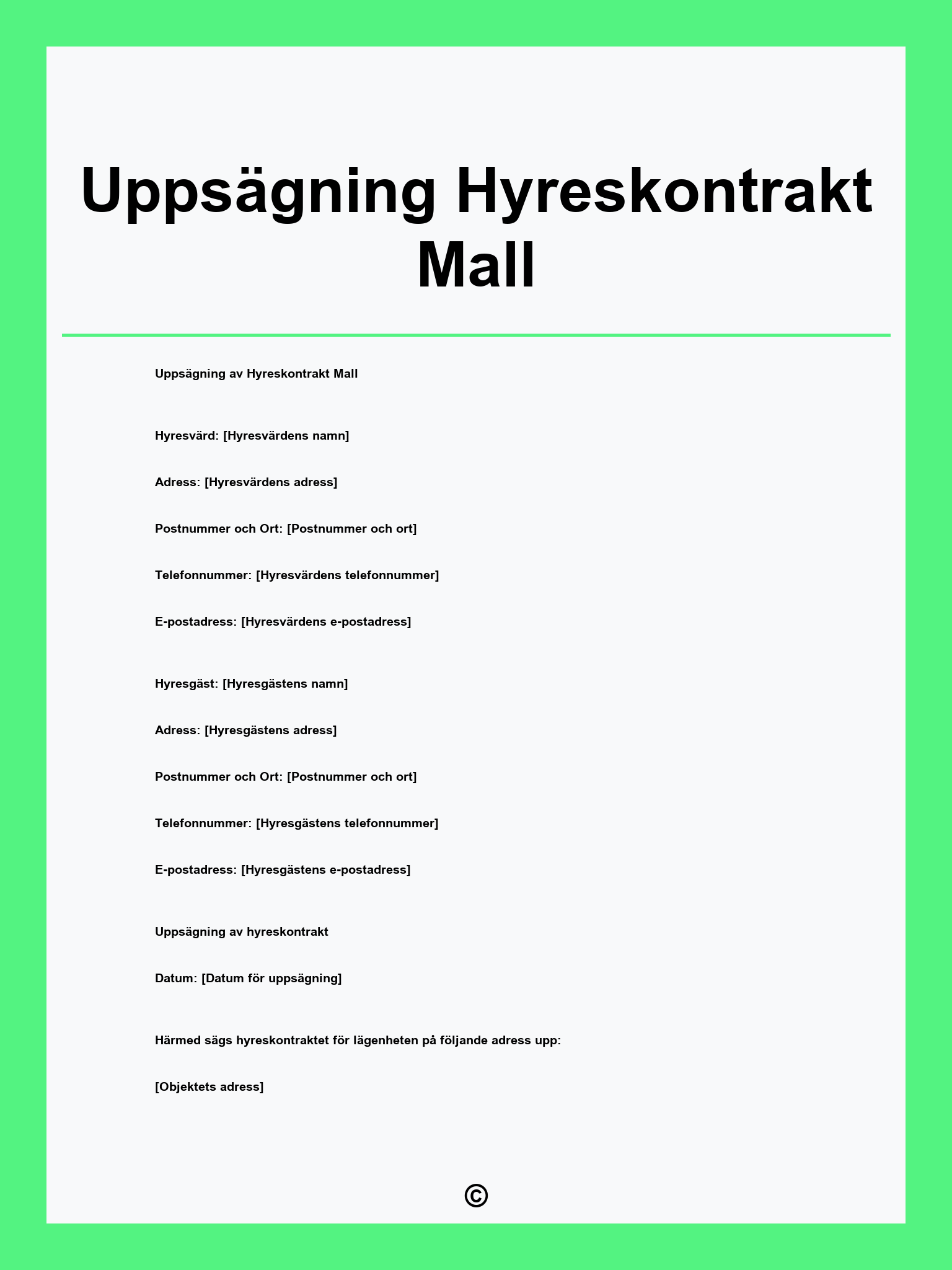 Uppsägning Hyreskontrakt Mall